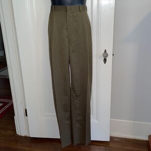 Berle greenish brown wool  pleat front dress pants